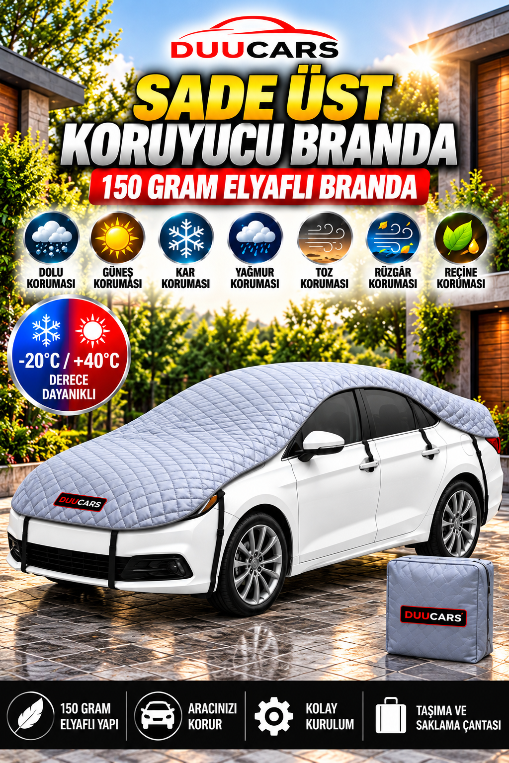 Sade Üst 150 GR Elyaf Dolgulu Dolu ve Güneş Koruyucu Branda | DUUCARS - Görsel 2
