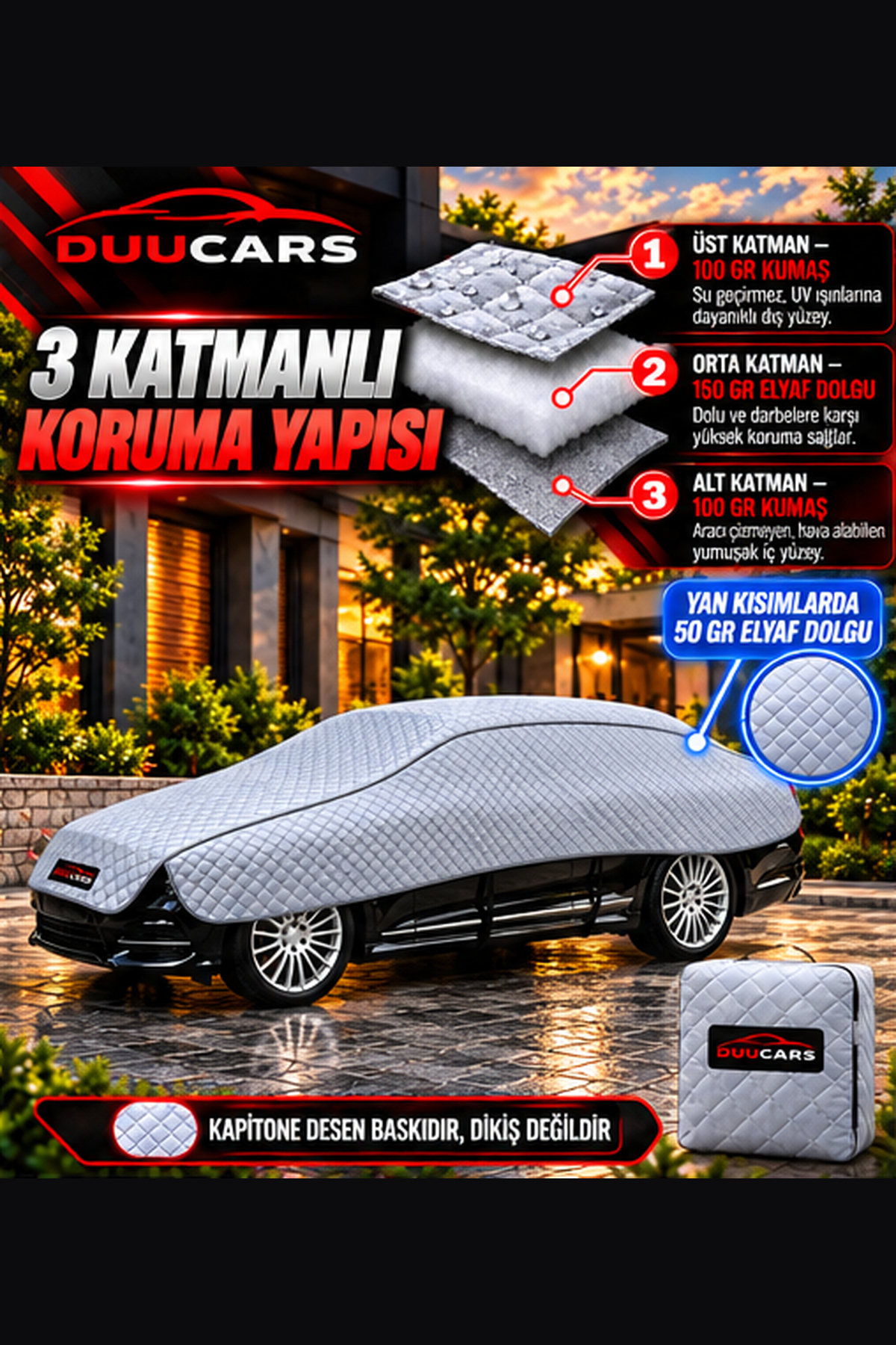 4,50 Metre 150 GR Elyaf Dolgulu Dolu Koruyucu Yarım Branda | DUUCARS - Görsel 3