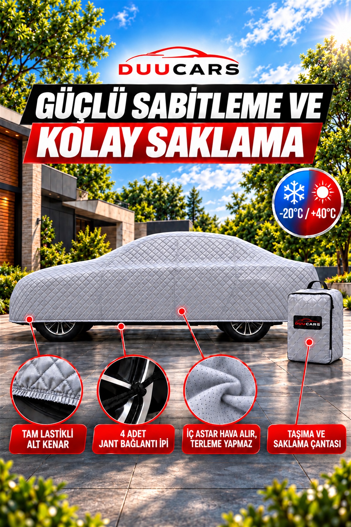 TESLA MODEL 3 Uyumlu 150 GR Elyaf Dolgulu Kapitone Baskılı Dolu Darbe Koruyucu Oto Brandası | DUUCARS - Görsel 4